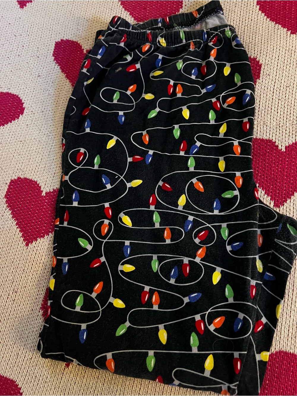 Faded Glory Black Lounge Pants with Multicolor Light Print